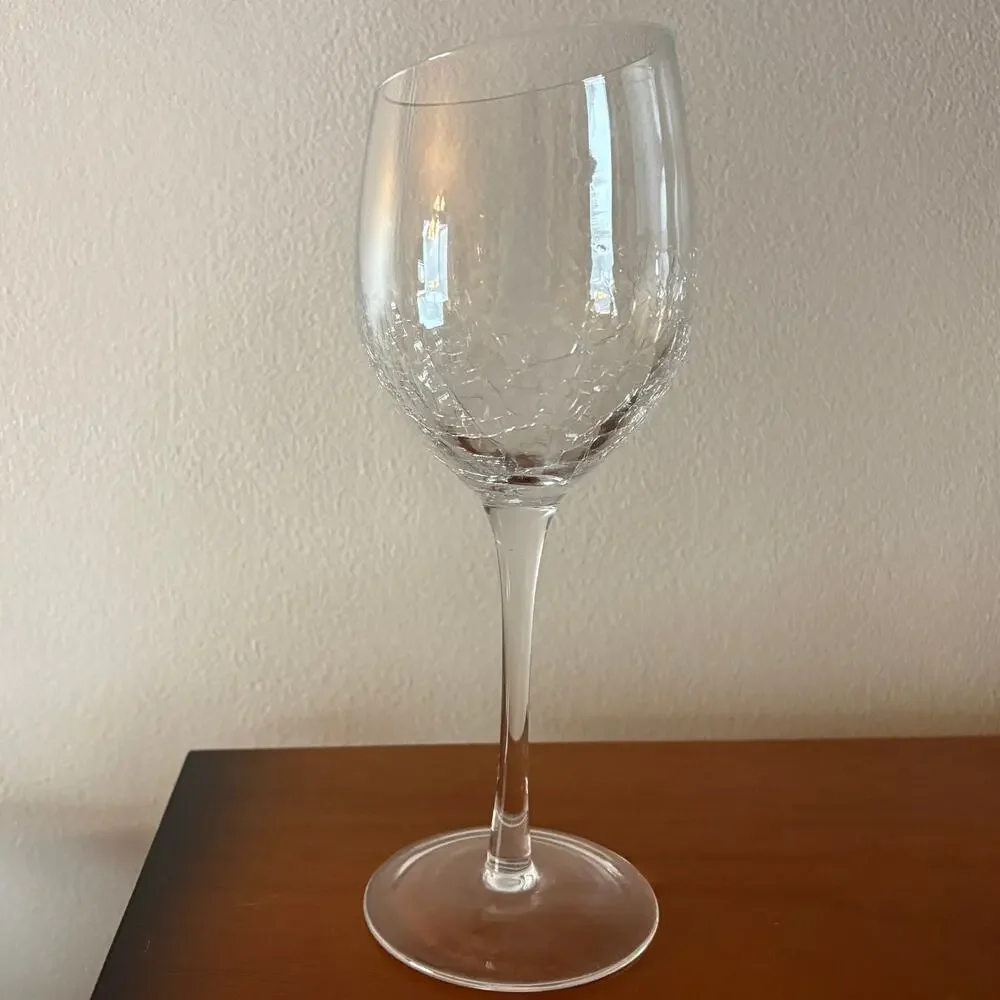 Pier 1 Clear Crackle Angled Slant Rim White Wine Glass Asymmetric 8 3/4